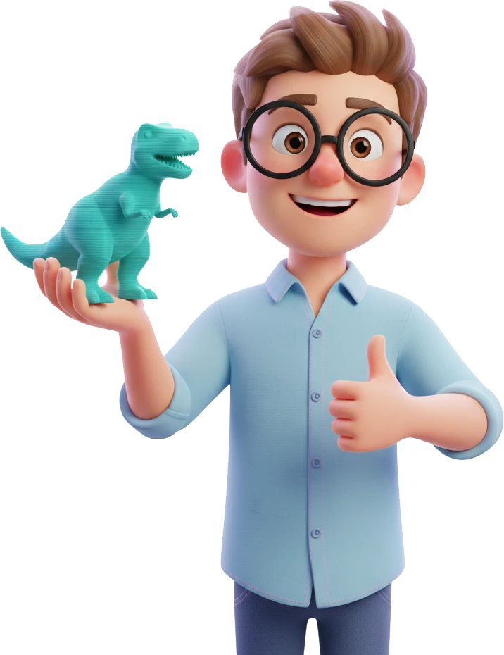 The 3D Tool Wiki mascot holding a 3D printed model