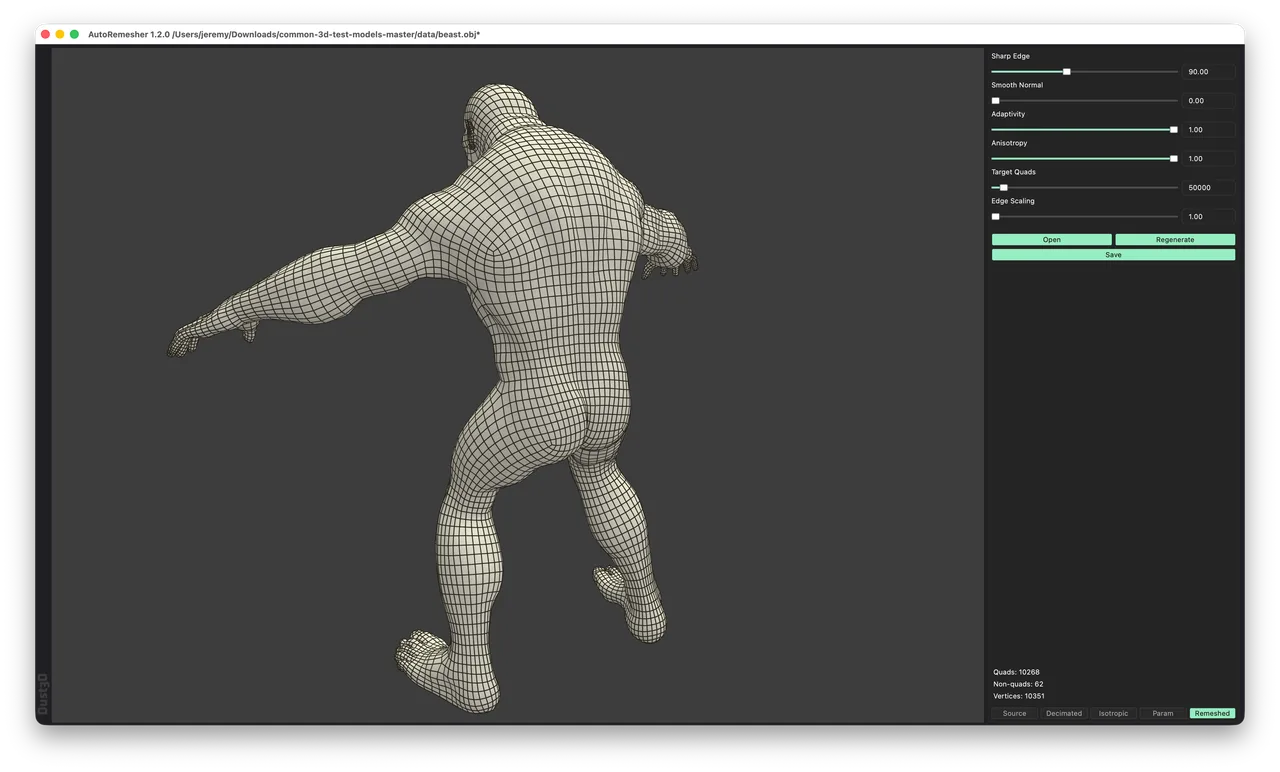 Version 1.2.0 on a posed character. Loops wrap the limbs cleanly, and the whole interface is still six sliders and three buttons.