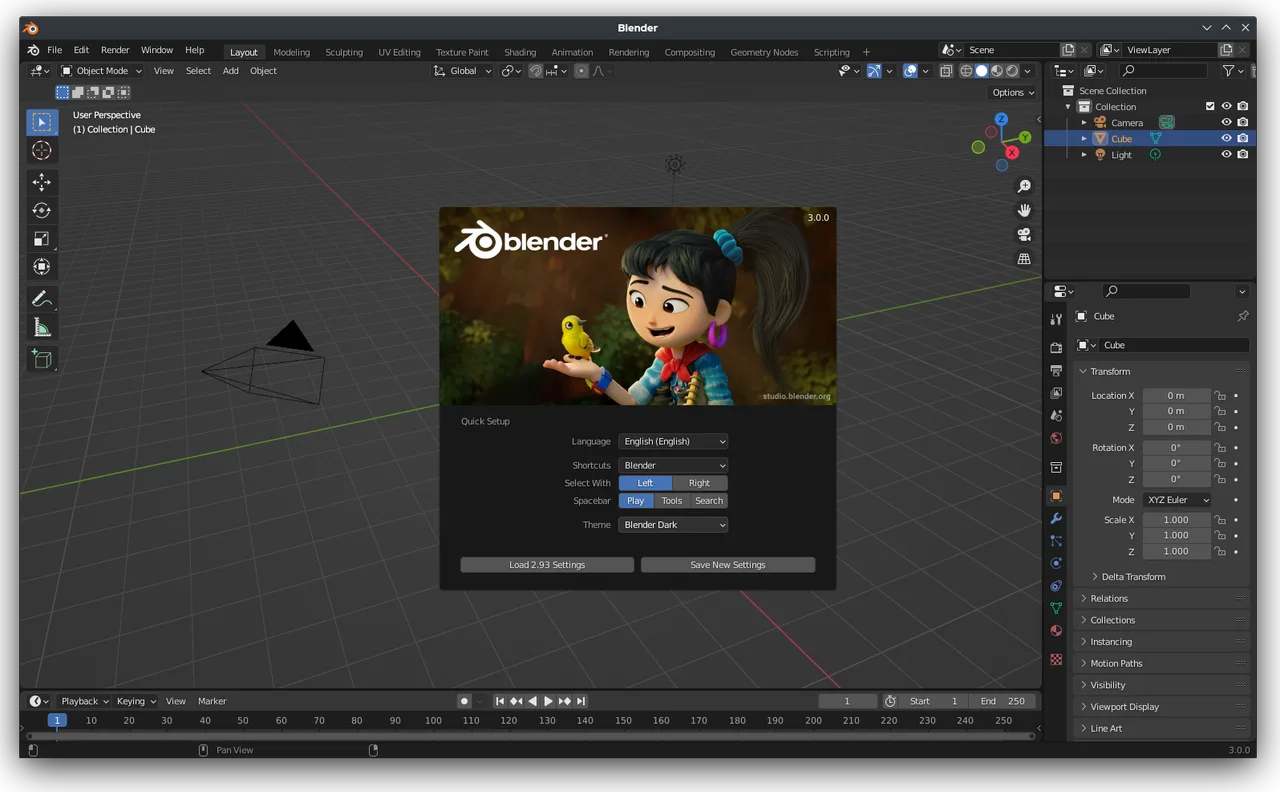 Blender 3.0 interface with a rendered preview in the viewport.