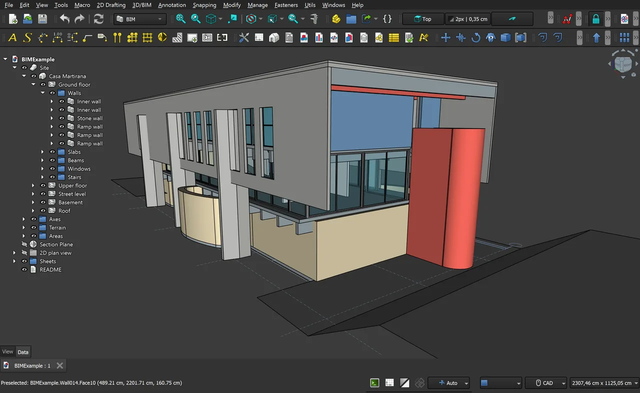 The BIM workbench under the dark theme.
