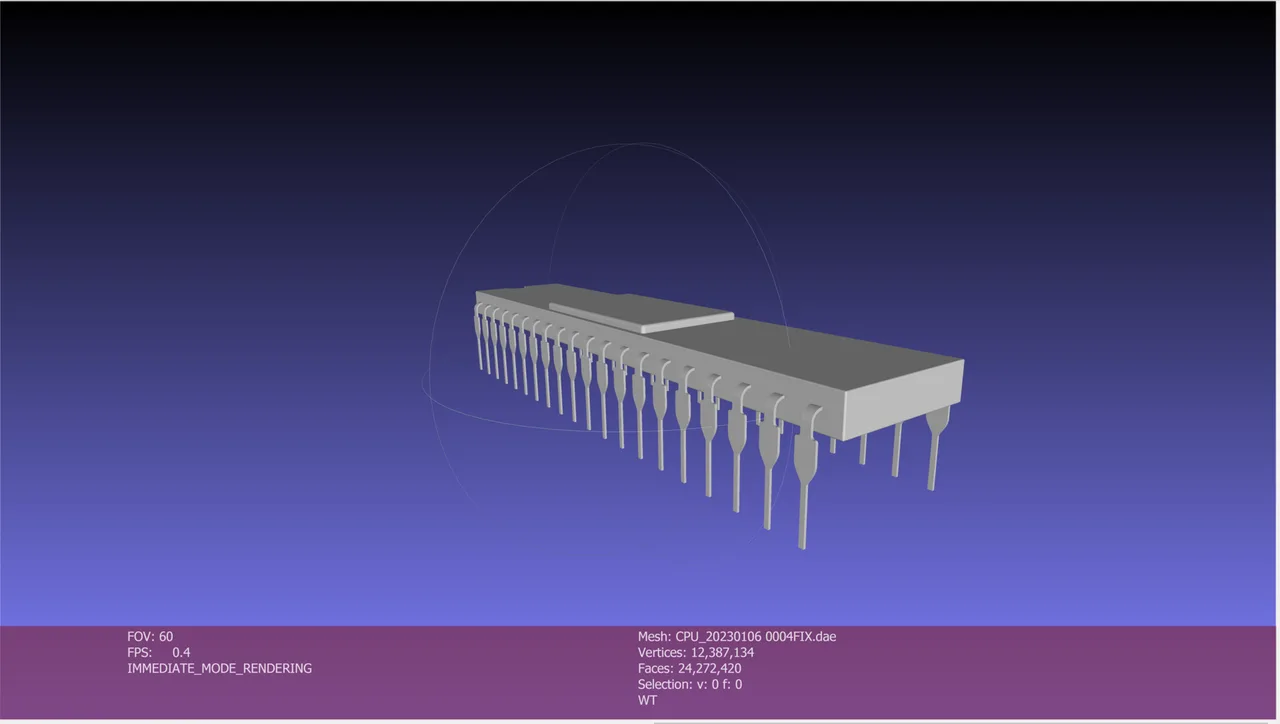 MeshLab 2022.02 rendering a CPU model in the viewport.