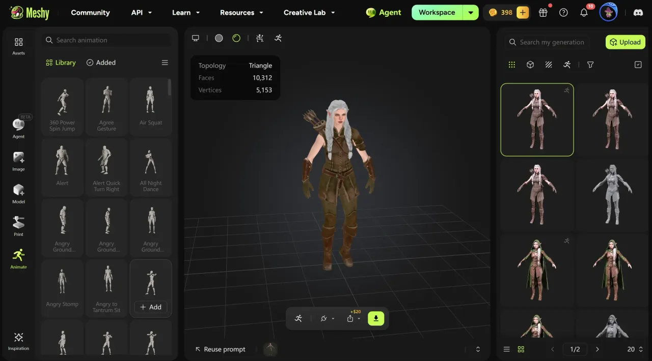 Applying a built-in animation to a rigged character from the animation library.