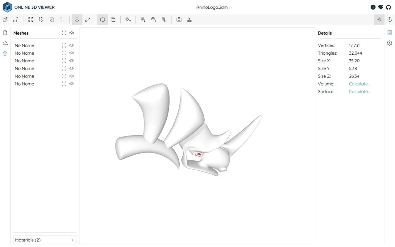 A Rhinoceros .3dm file rendered via the rhino3dm parser.