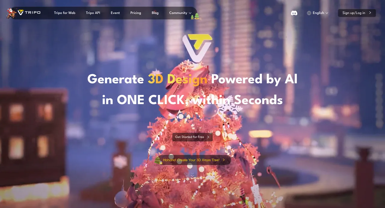 Tripo's web app: AI 3D generation from a prompt, an image or a sketch.